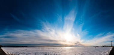 Beautiful cloudy sky panorama over ice clipart