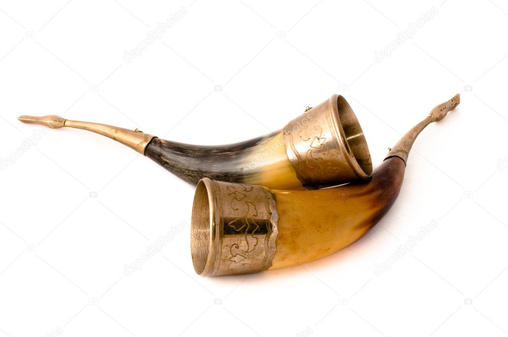Old and curved drinking horns