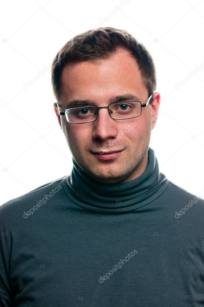 Isolated portrait of man in glasses