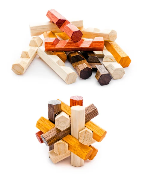 Quebra-cabeça geométrico de madeira — Fotografia de Stock