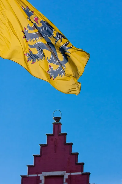 stock image Flag of the Flanders and a roof