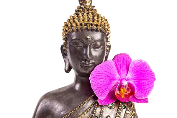 Budda buddhismus zen orchidee statua gott feng-shui asien — Zdjęcie stockowe