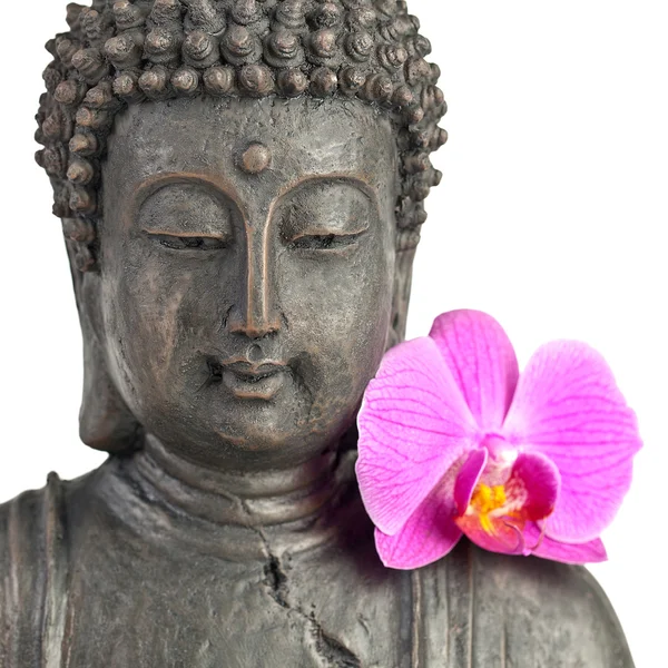 Buddha buddhismus zen orchidee staty gott feng-shui asien — Stockfoto