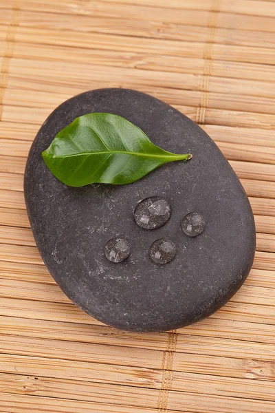 Basalt stein blatt zen massage asien harmonie bambus — Stock Photo, Image