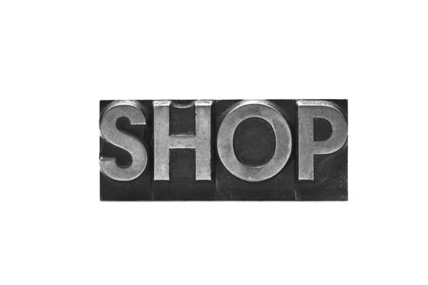 Bleibuchstabe Wort shop — Stockfoto
