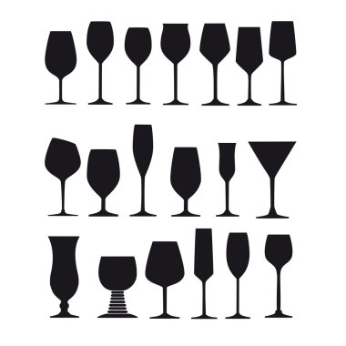 long drink glass glazier liqueur wine goblet silhouette spirit champagne glass wine glass snifter vector set clipart
