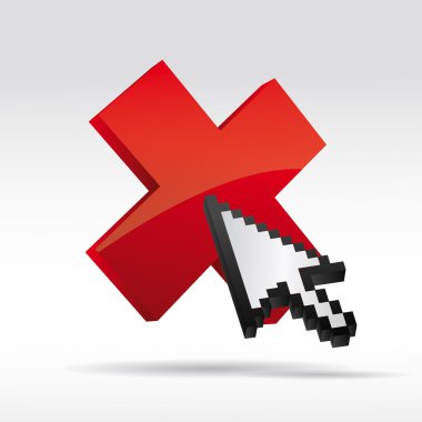 3D Vector Pixel Mouse cursor with x cross clipart