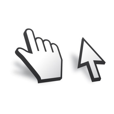 White 3D Vector Mouse cursor and Hand clipart