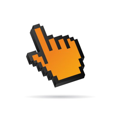 Orange Pixel 3D Vector Mouse cursor Hand clipart