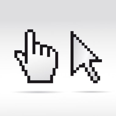 Black and White Pixel 3D Vector Mouse cursor hand set clipart