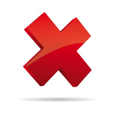 3D Vector red X cross sign icon clipart