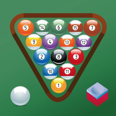 Billiard ball set collection chalk Sport pool Game hobby cue restaurant table green triangular clipart