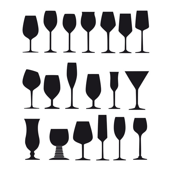 long drink glass glazier liqueur wine goblet silhouette spirit champagne glass wine glass snifter vector set