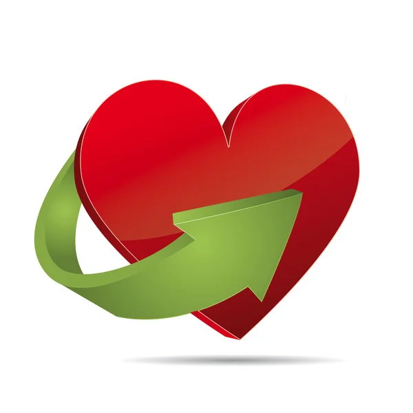 Kırmızı 3B vektör kalp valentine ok ile — Stok Vektör