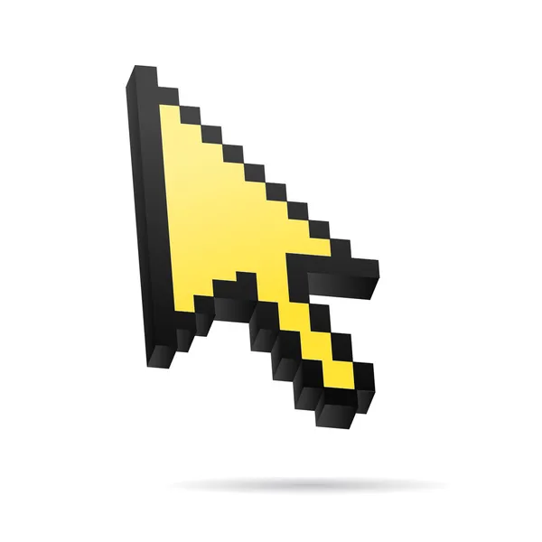 Žlutý pixel 3d vektor kurzor myši — Stockový vektor