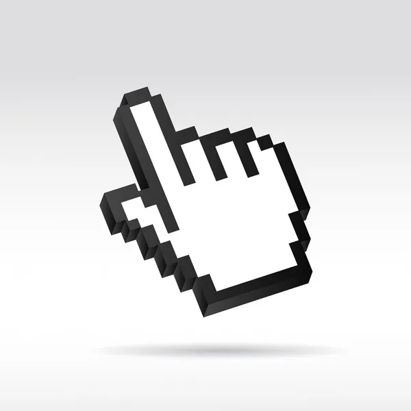 White Pixel 3D Vector Mouse cursor Hand — Stock Vector