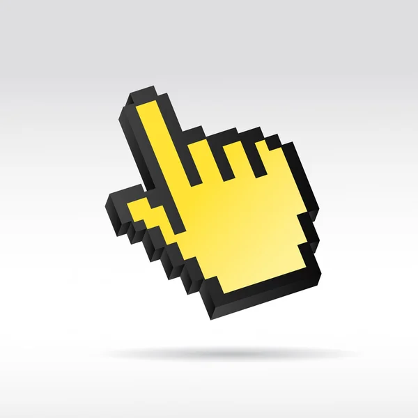 Mano del cursor del ratón del vector amarillo del pixel 3D — Vector de stock