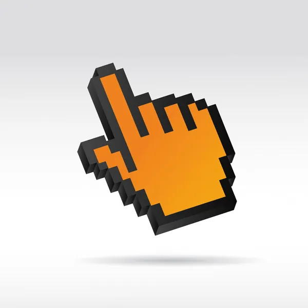 Narancs Pixel 3d Vector egérmutató kéz — Stock Vector