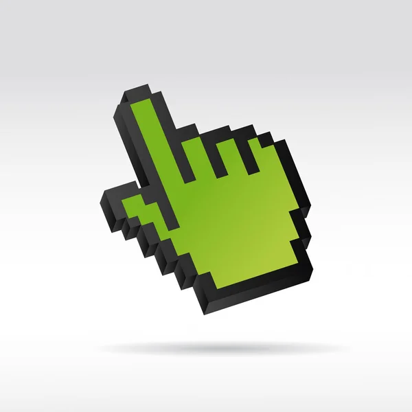 Zelený pixel 3d vektor myši kurzoru ruka — Stockový vektor