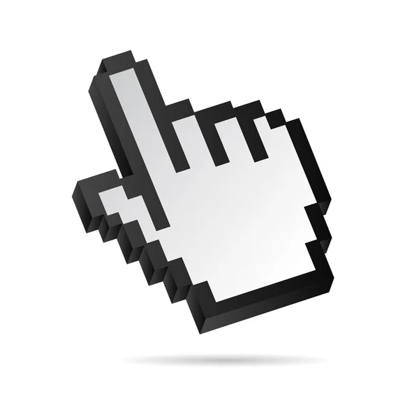 Mano blanca del cursor del ratón del vector del pixel 3D — Vector de stock