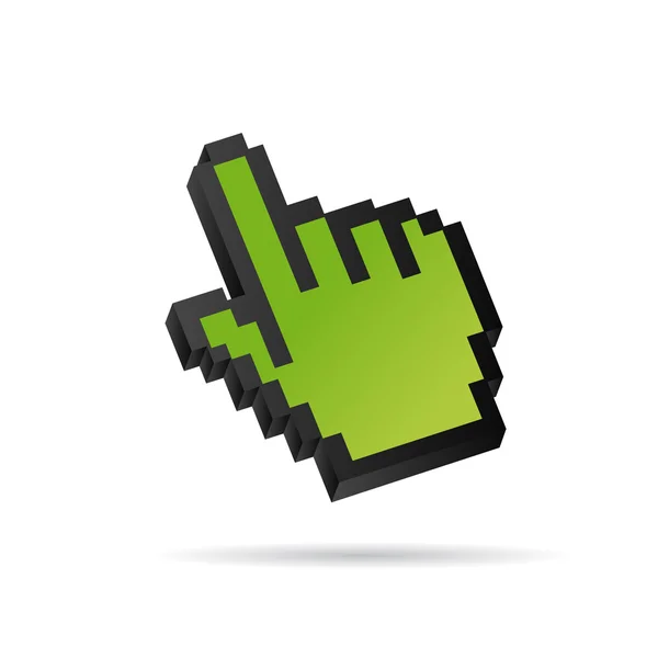 Mano verde del cursor del ratón del vector del pixel 3D — Vector de stock