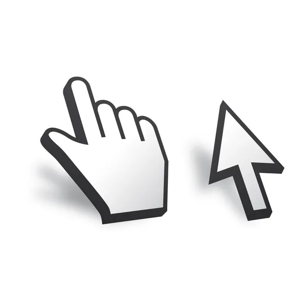 White 3D Vector Mouse cursor and Hand — Stock Vector