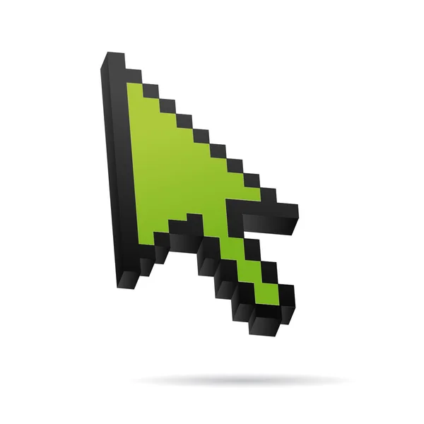 Cursor verde do mouse do vetor do pixel 3D — Vetor de Stock