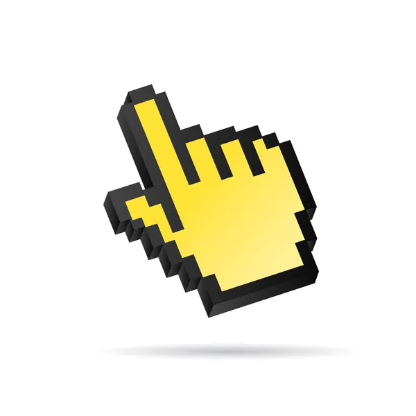 Sárga Pixel 3d Vector egérmutató kéz — Stock Vector