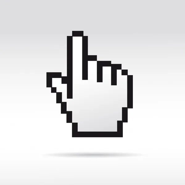 Mão cursor preto e branco Pixel 3D Vector Mouse — Vetor de Stock