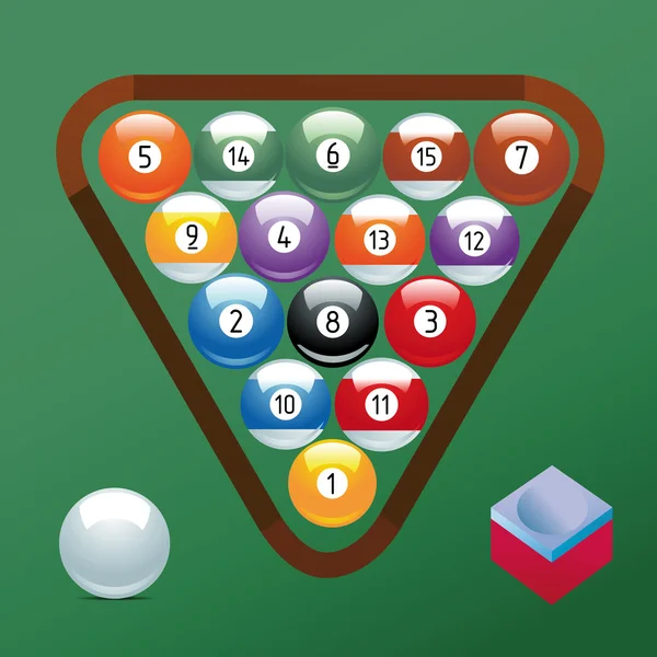 Bilardo topu set koleksiyonu tebeşir spor havuz oyunu hobi işaret restaurant masa yeşil üçgen — Stok Vektör