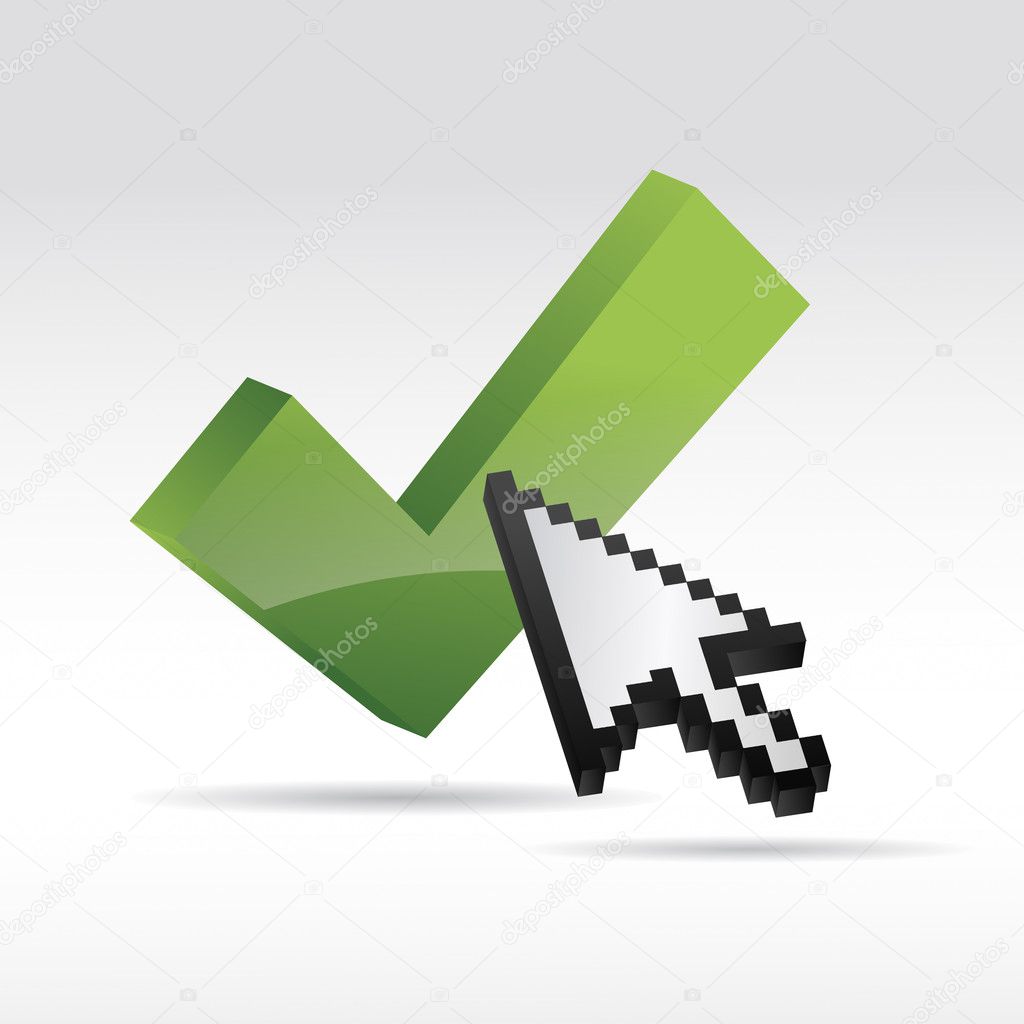 3D Vector Pixel Mouse cursor with check mark