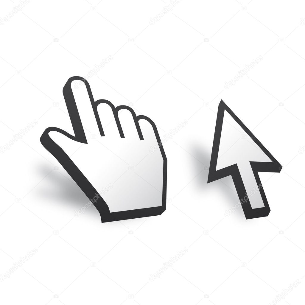 White 3D Vector Mouse cursor and Hand