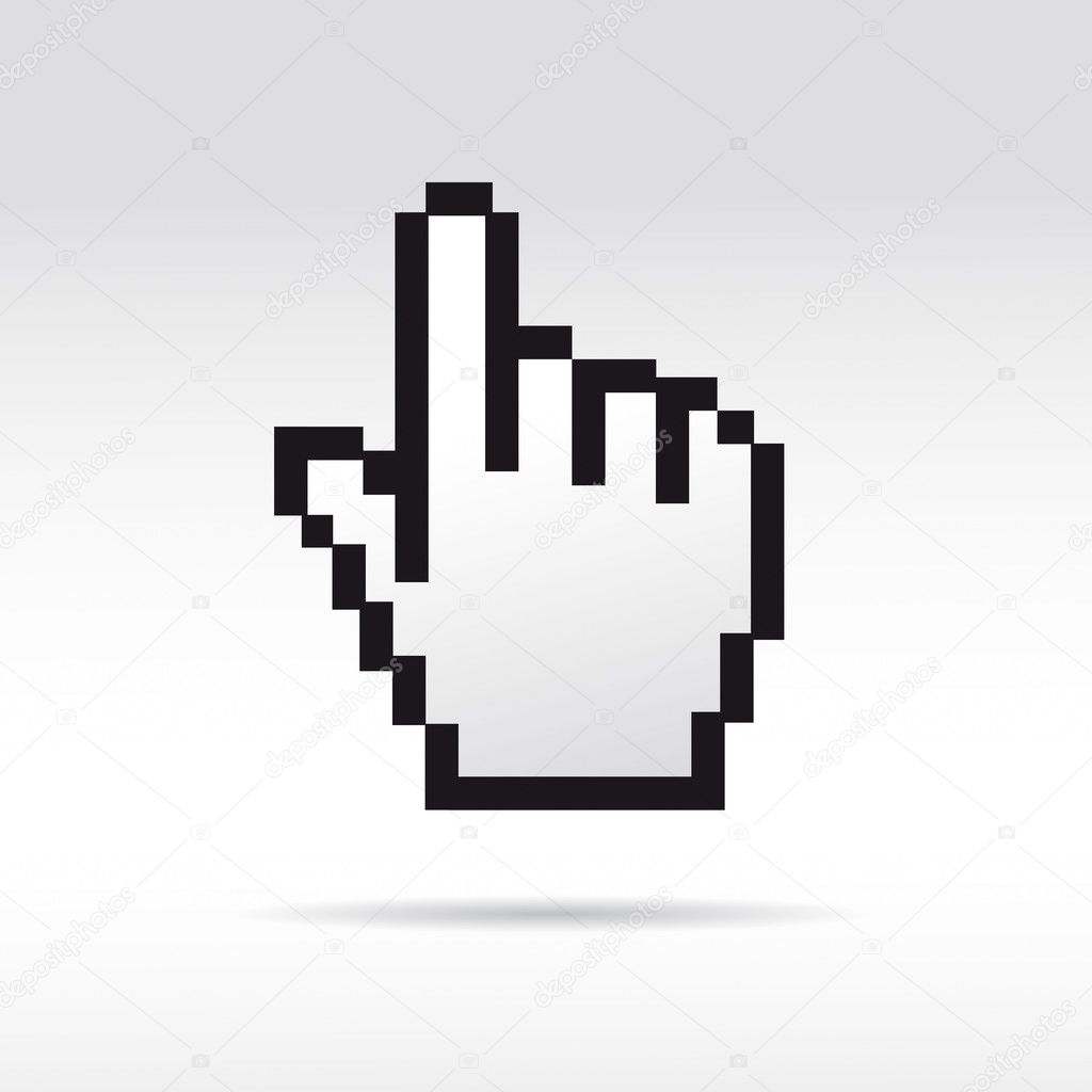 Black and White Pixel 3D Vector Mouse cursor hand