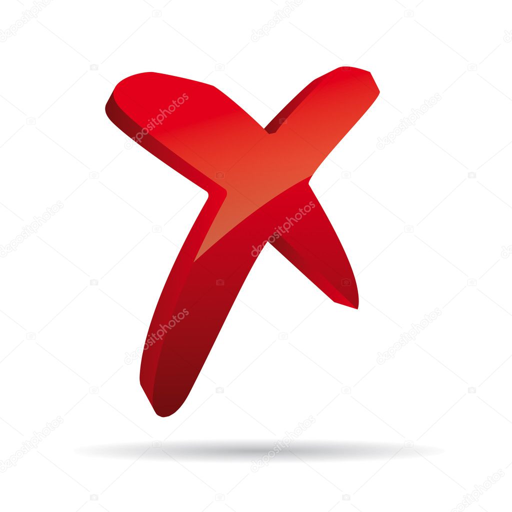 3D Vector red X cross sign icon