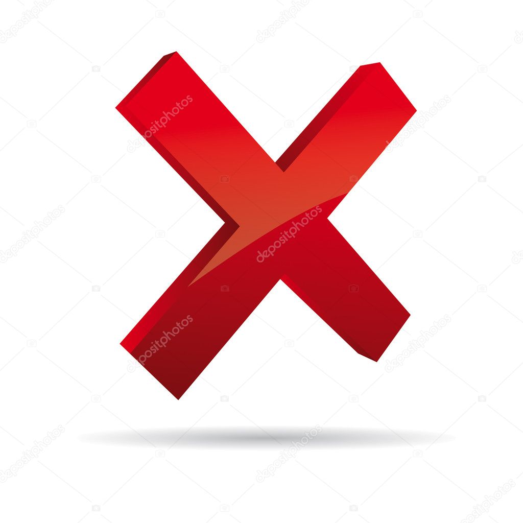 3D Vector red X cross sign icon