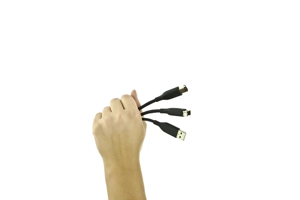 Händer med USB-kablar — Stockfoto