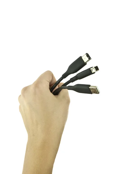 Mains avec des cabelles USB — Photo