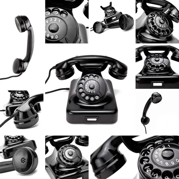Eski siyah telefon kolaj — Stok fotoğraf