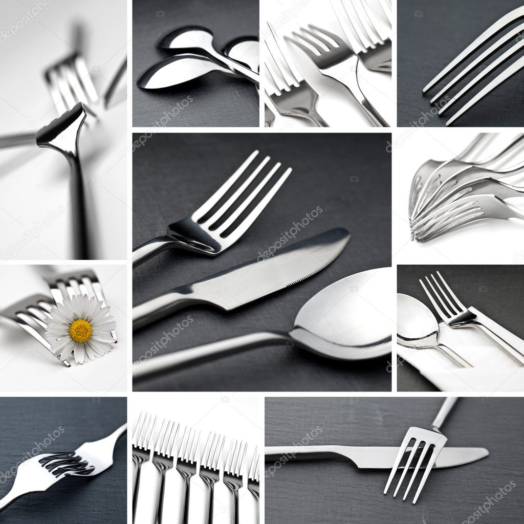 Table cutlery collage