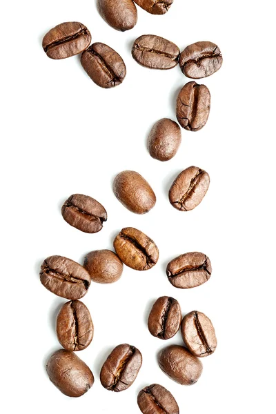 Brązowe ziarna kawy na białym tle — Zdjęcie stockowe