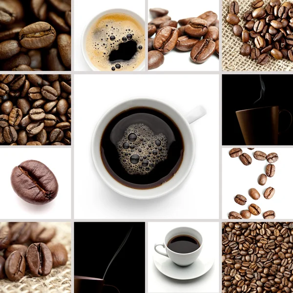 Braune Kaffeetasse Bohnen Collage — Stockfoto