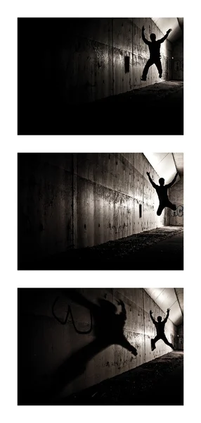 Schaduw silhouet collage springen — Stockfoto