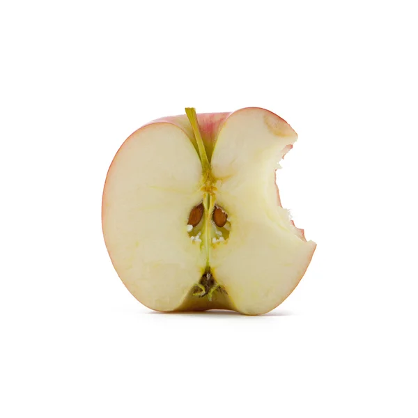 红苹果咬在白色背景上 — 图库照片