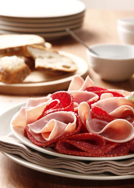 Ham and salami — Stock Photo, Image