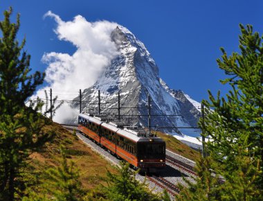 Matterhorn with railroad and train clipart