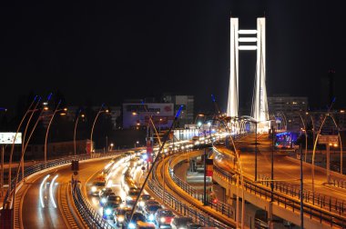 Night traffic on Basarab bridge, Bucharest, Romania clipart