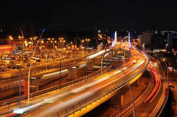 stock image Night traffic on Basarab bridge, Bucharest, Romania