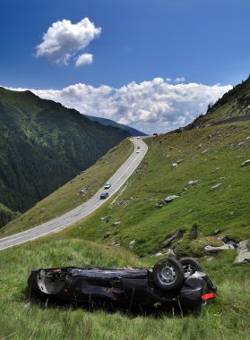 Car crash on a high mountain road clipart