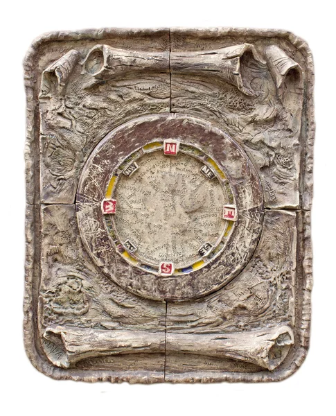 Ancient stone map with a compass — Stock Photo, Image