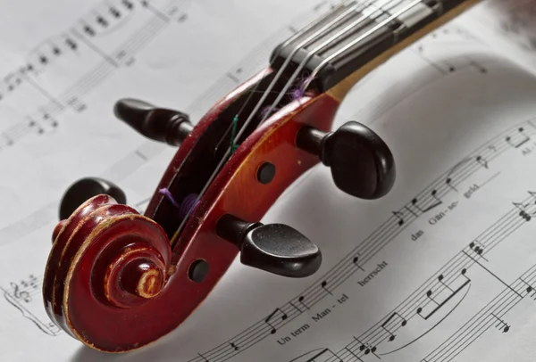 Oude viool close-up met notities. — Stockfoto